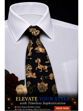 DIMODA Black & Brown Lion Print Men’s Necktie